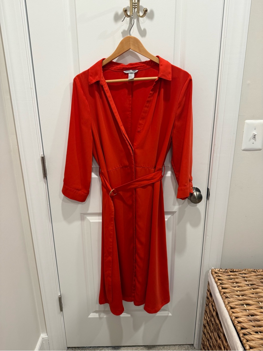 H&M Red Wrap Shirt Dress with Belt Sz 12